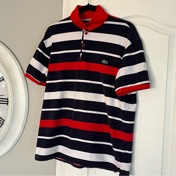 Lacoste Men Red, White, Blue Striped Polo w/ Red Collar XXL - Picture 9 of 11